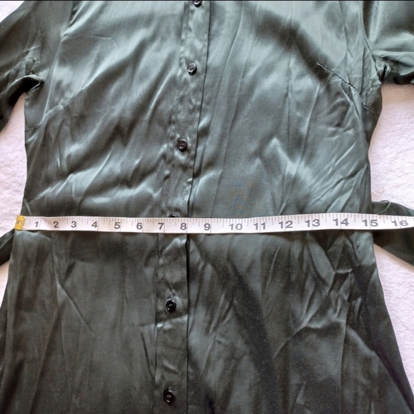 Zara Satin Effect Hunter Green Long Sleeve Belted Collared Midi Dress | sz M - Picture 15 of 15